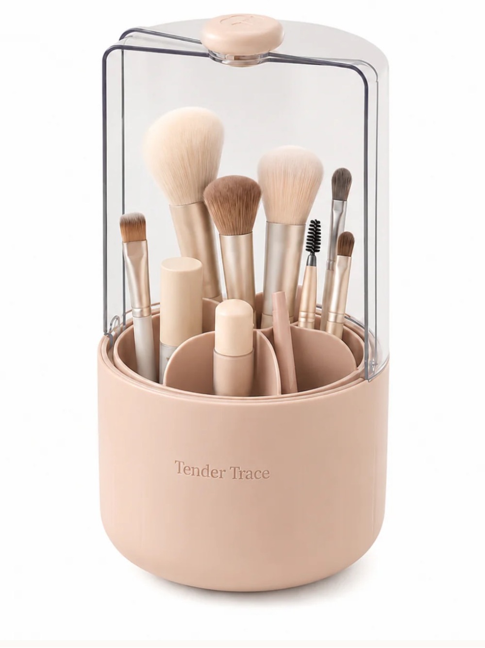 Beige Rotating Makeup Organizer with Clear Dust Cover